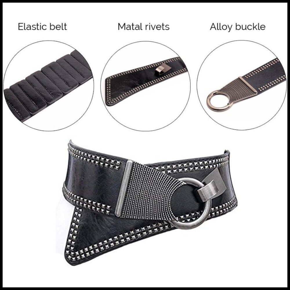 Vintage Wide Waist Belt Elastic Stretch Cinch With Interlock Buckle Retro - Picture 4 of 7